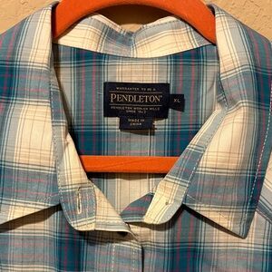 Pendleton Women's Blue and White Plaid Button Down Shirt